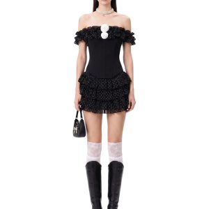 talven tiered flower dot skirt set in black 11