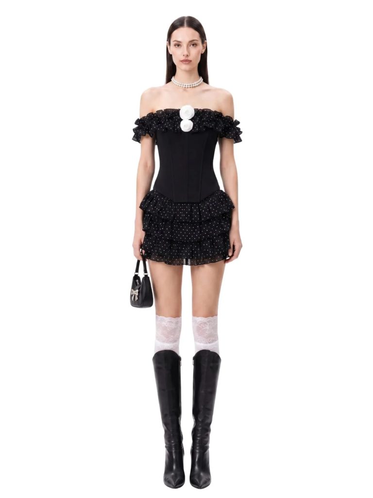 talven tiered flower dot skirt set in black 11