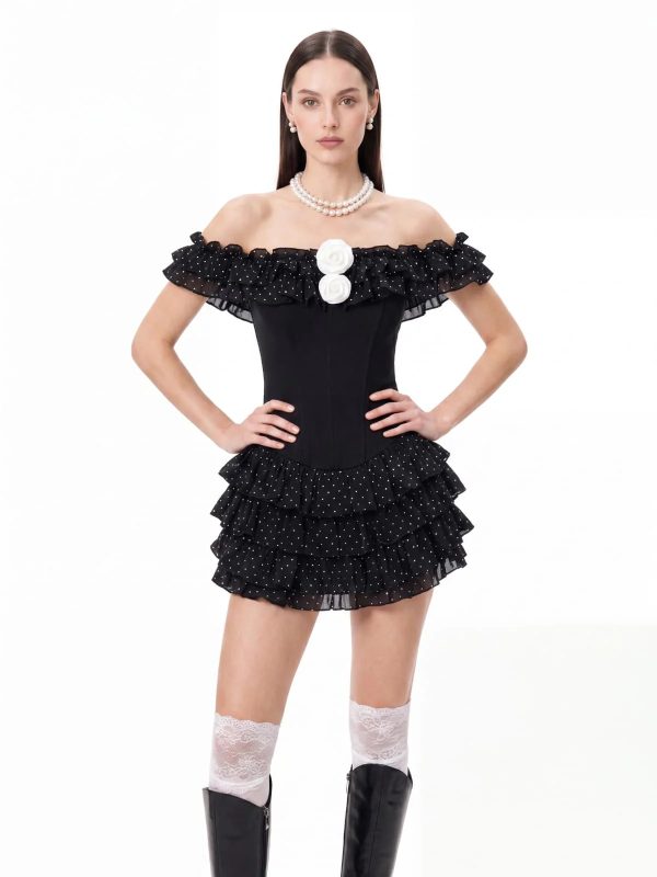 talven tiered flower dot skirt set in black 12