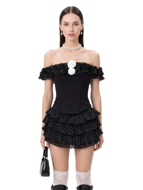 talven tiered flower dot skirt set in black 13