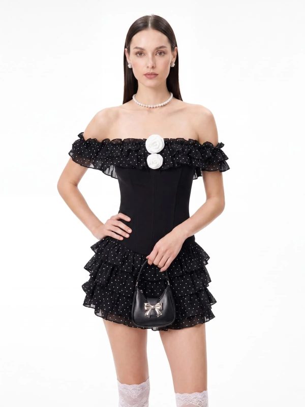 talven tiered flower dot skirt set in black 14