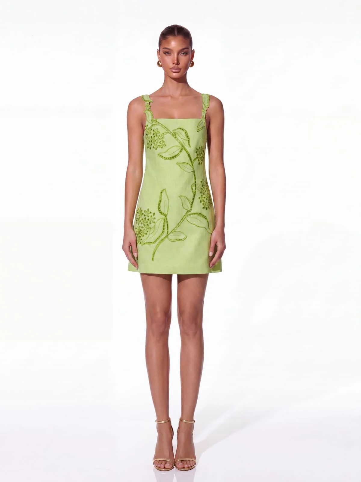 thornric sleeveless embroidered mini dress in green 11