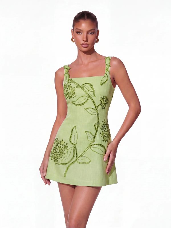 thornric sleeveless embroidered mini dress in green 13