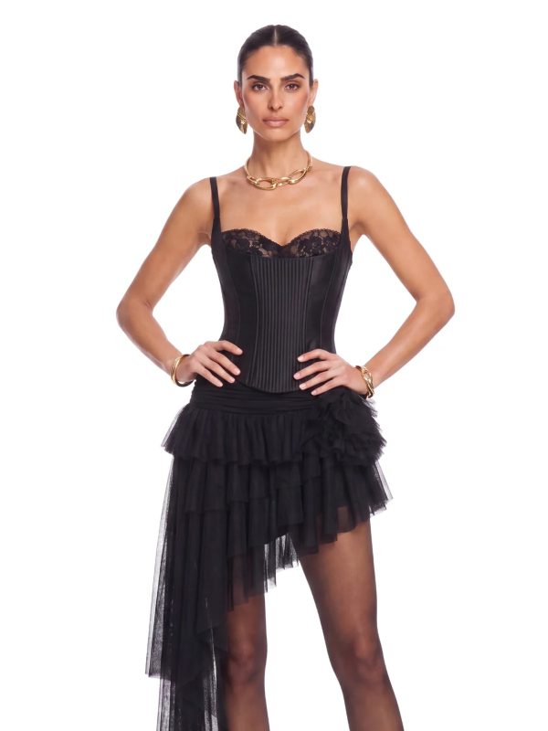tyveron asymmetric flower skirt set in black 13