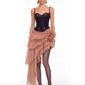 tyveron asymmetric flower skirt set in caramel 11 tyveron asymmetric flower skirt set in caramel 11
