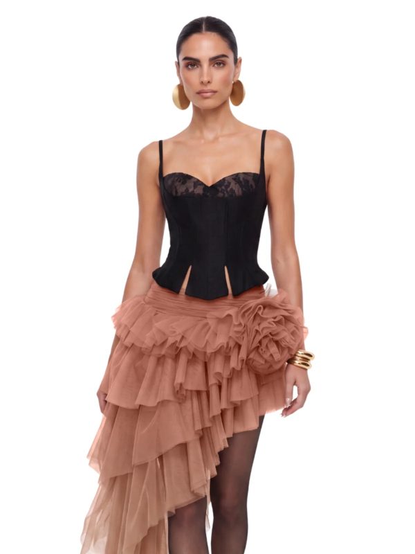 tyveron asymmetric flower skirt set in caramel 12