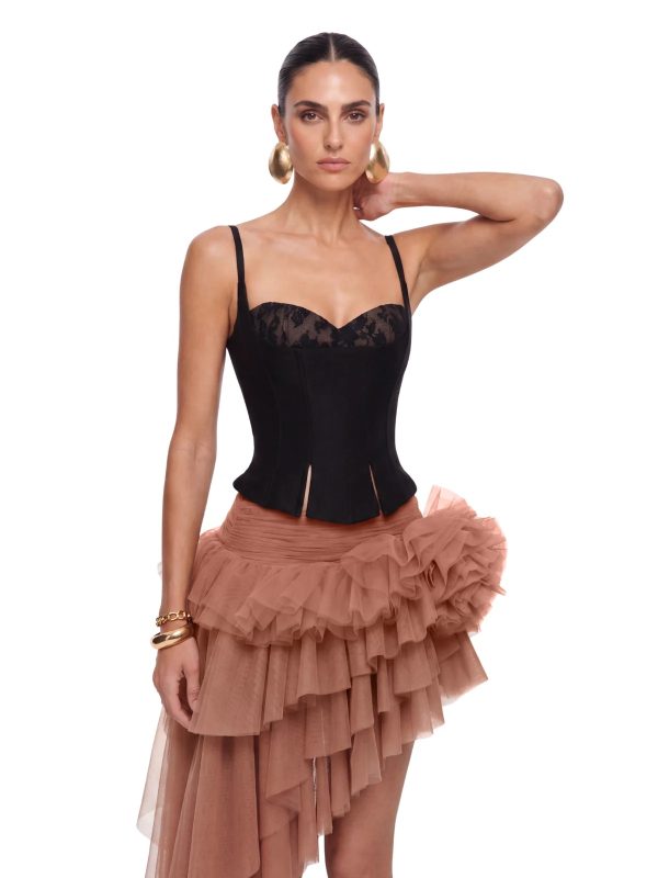 tyveron asymmetric flower skirt set in caramel 13