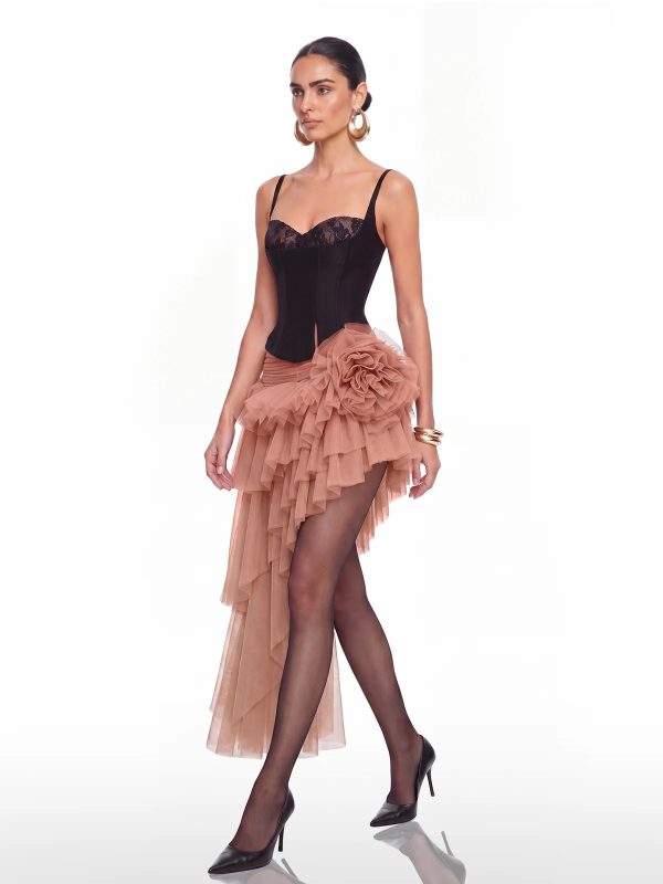 tyveron asymmetric flower skirt set in caramel 14