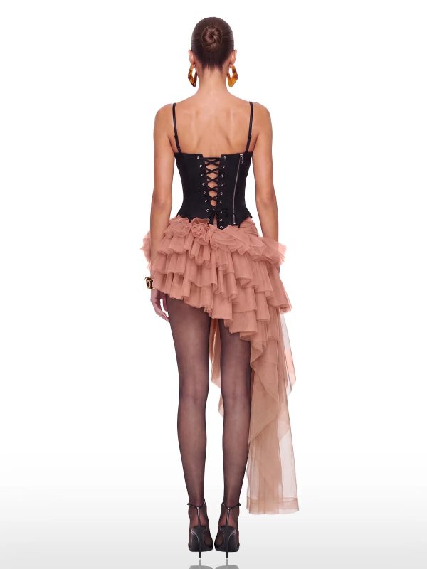 tyveron asymmetric flower skirt set in caramel 15