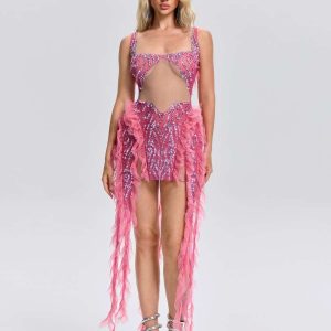 ulrican crystal ruffle mesh mini dress 11