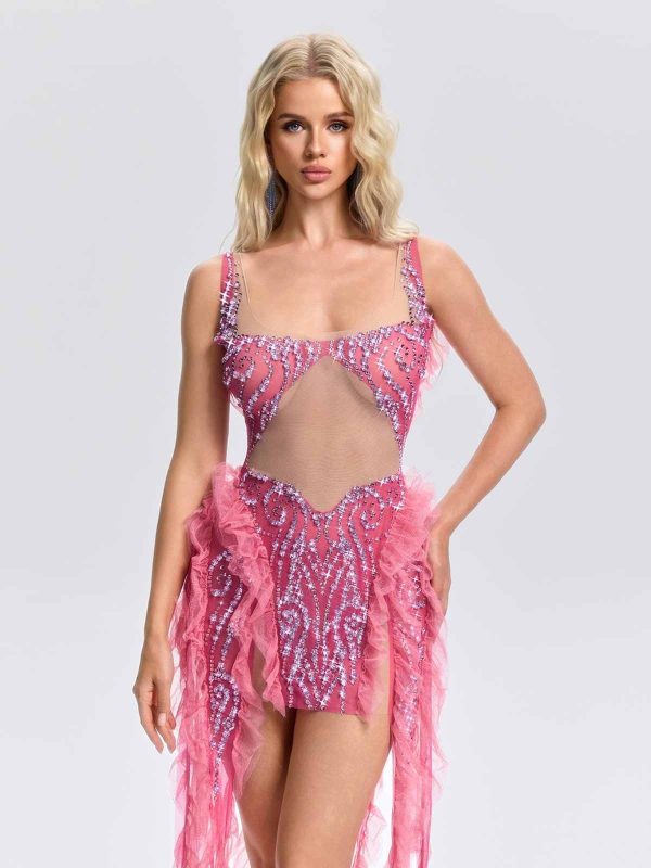 ulrican crystal ruffle mesh mini dress 13