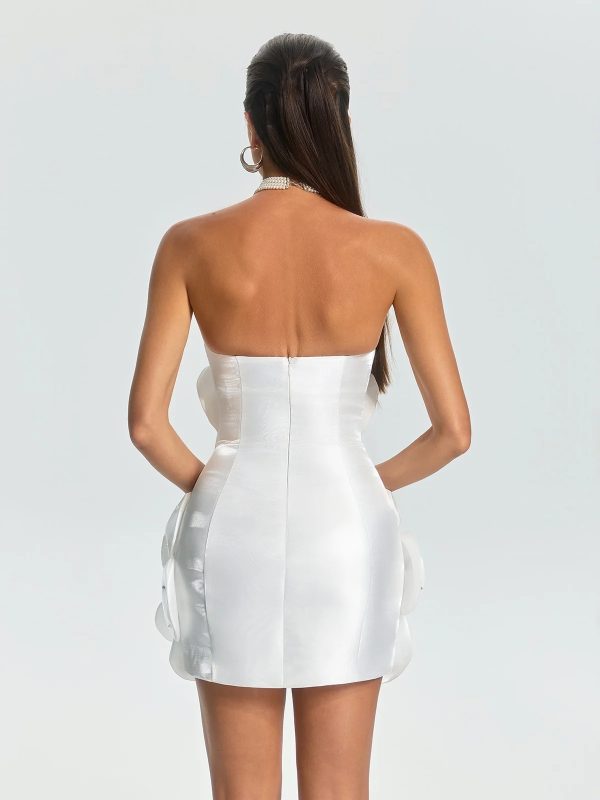 ultharic strapless flower rhinestone mini dress in white 16