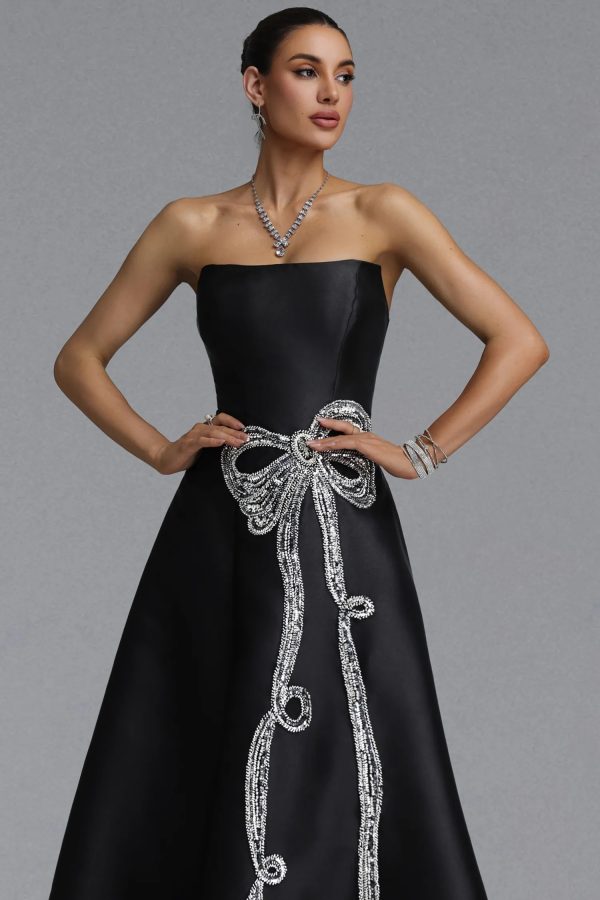 verga luxury strapless satin rhinestone bow maxi dress 12