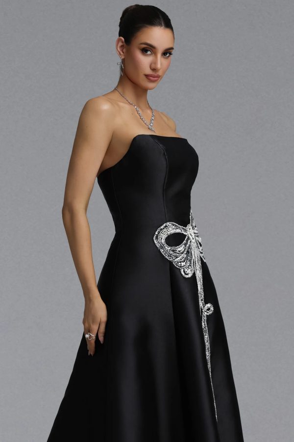 verga luxury strapless satin rhinestone bow maxi dress 14