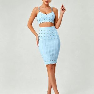 xarina spaghetti bandage skirt set in blue 11