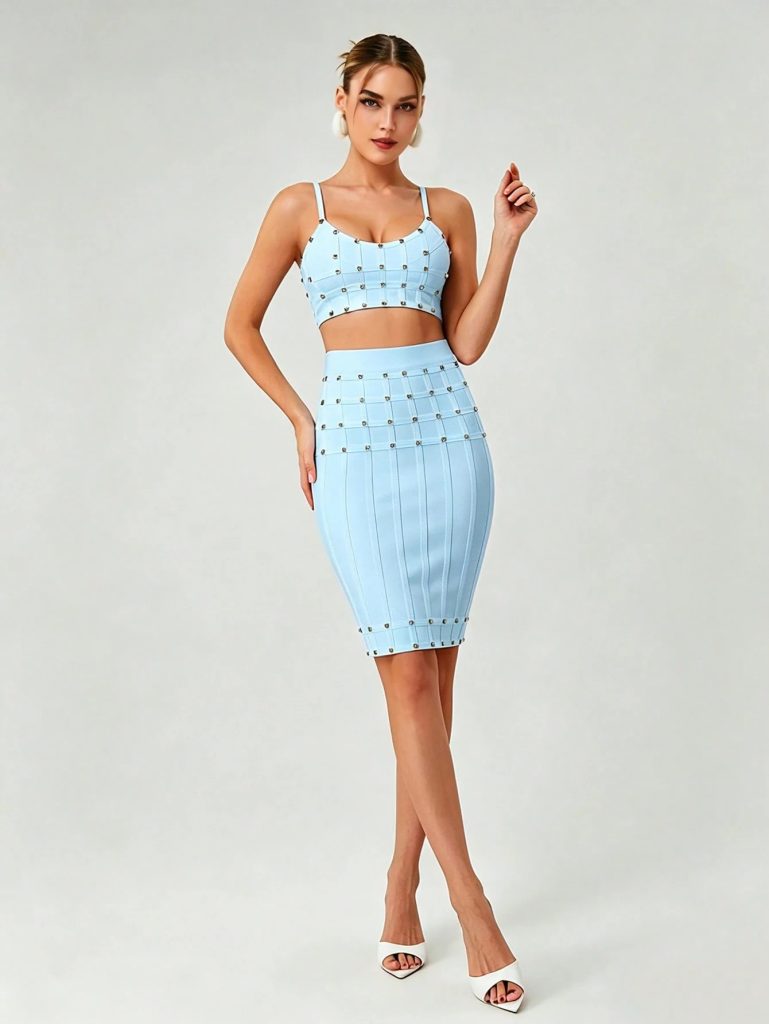 xarina spaghetti bandage skirt set in blue 11