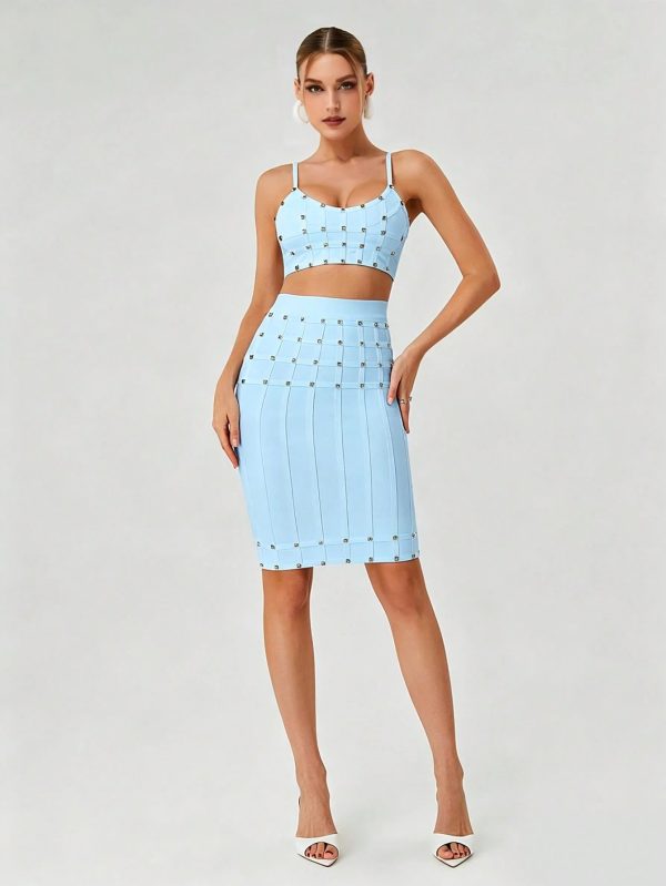 xarina spaghetti bandage skirt set in blue 12
