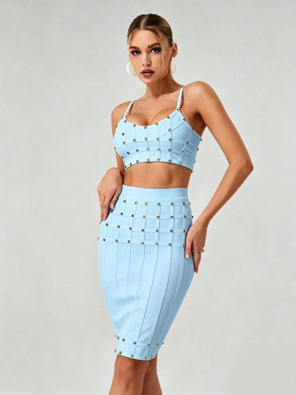 xarina spaghetti bandage skirt set in blue 13