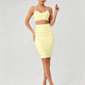 xarina spaghetti bandage skirt set in yellow 11