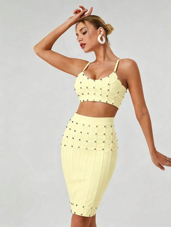 xarina spaghetti bandage skirt set in yellow 14