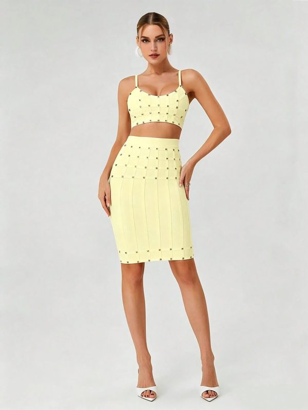 xarina spaghetti bandage skirt set in yellow 15