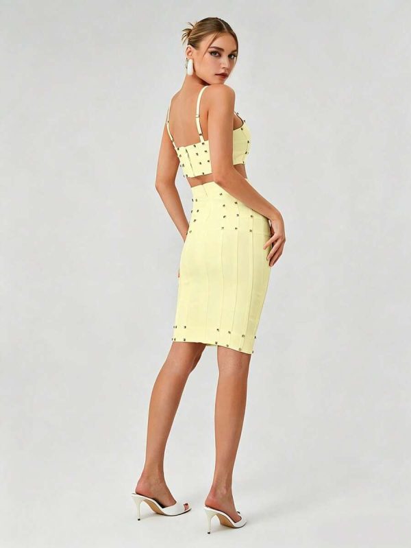 xarina spaghetti bandage skirt set in yellow 16
