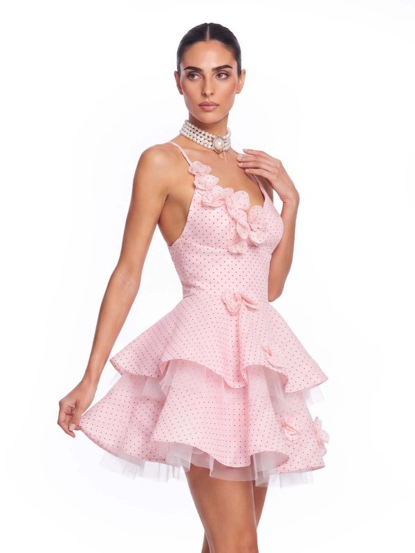 xexis v neck tiered dot mini dress 14