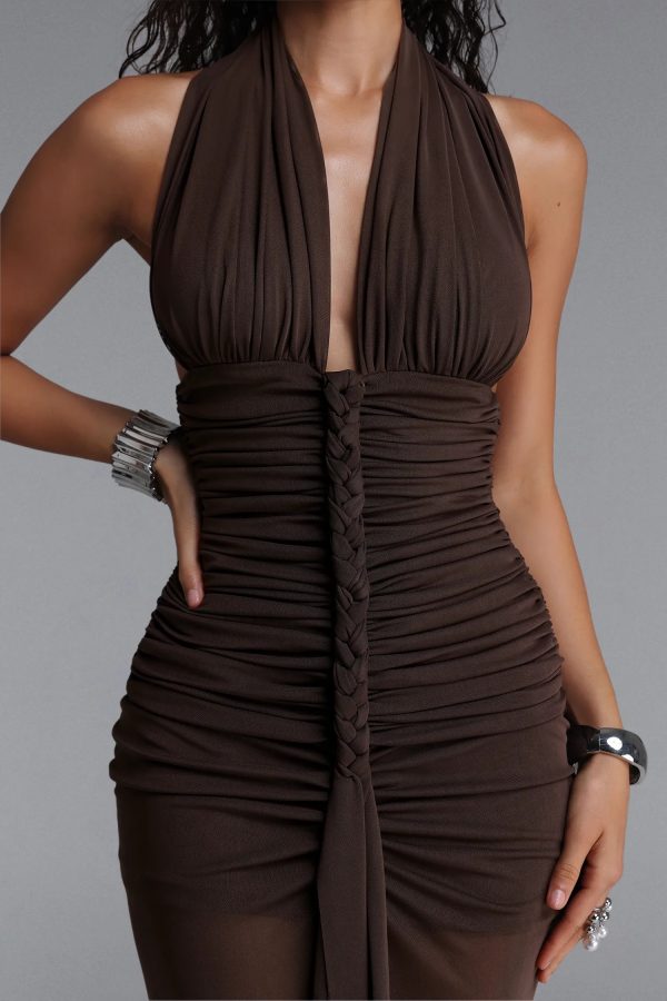 yamia halter v neck ruched maxi dress 13