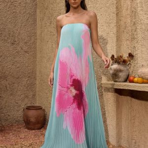 yexila strapless floral pleated maxi dress 11 yexila strapless floral pleated maxi dress 11