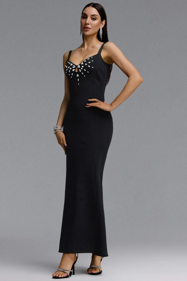 zaina spaghetti strap v neck diamond bandage black maxi dress 15