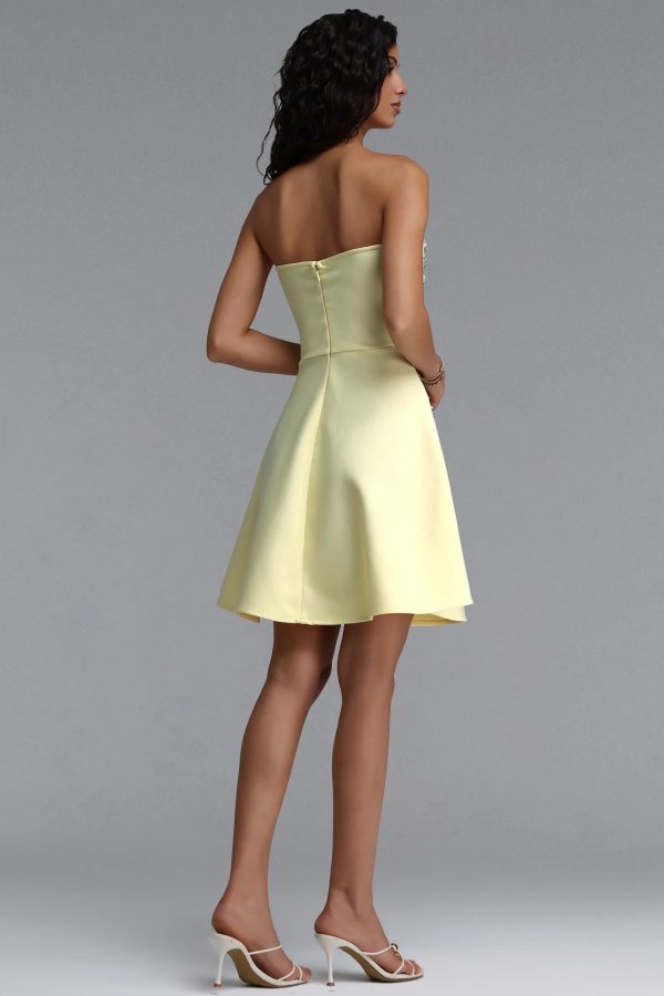 zarinny strapless rhinestone yellow bandage mini dress 16