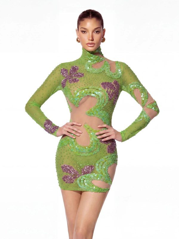 zymera high neck rhinestone sequin mini dress 12