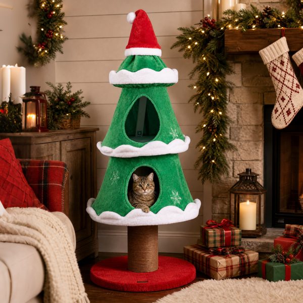 51″ christmas cat tree with 2 cozy condos & scratching post 12