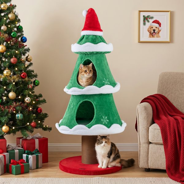 51″ christmas cat tree with 2 cozy condos & scratching post 13