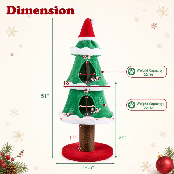 51″ christmas cat tree with 2 cozy condos & scratching post 18