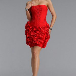 andrea strapless pearl floral mini bandage dress in red 11