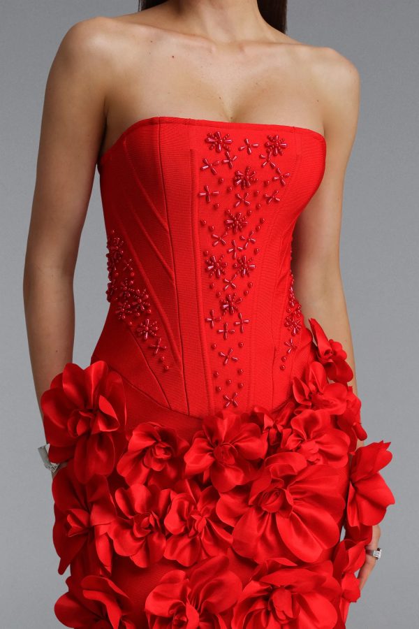 andrea strapless pearl floral mini bandage dress in red 13