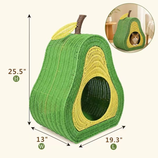 avocado shaped woven cat cave bed with soft hemp pad 15