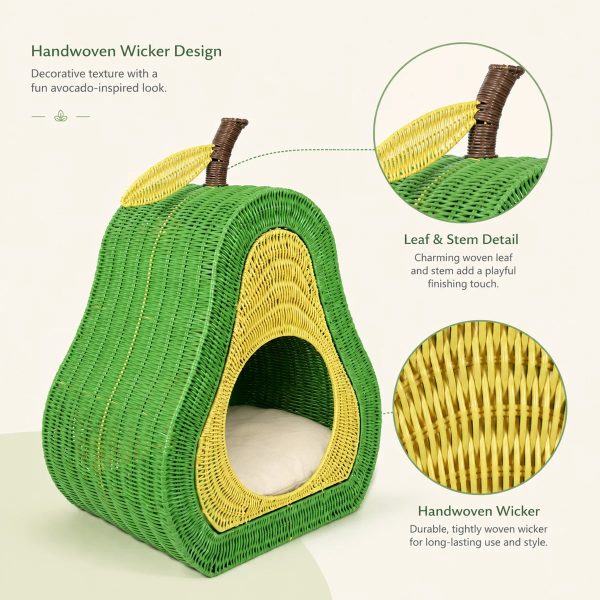avocado shaped woven cat cave bed with soft hemp pad 19