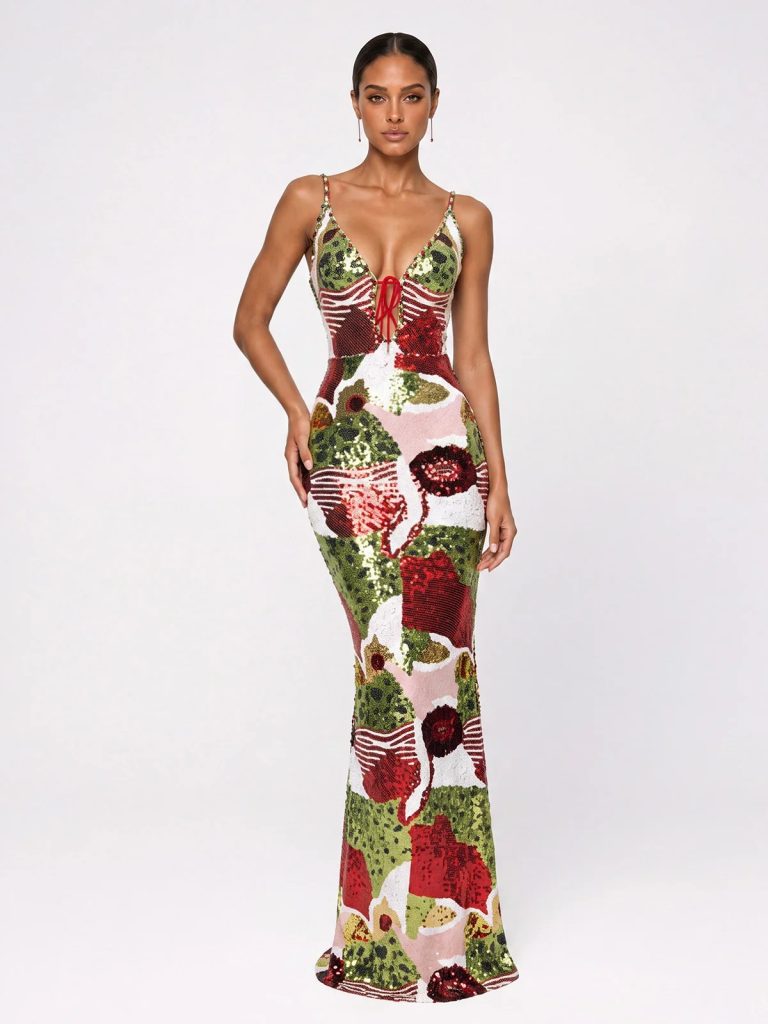 benvora v neck floral sequin maxi dress 11