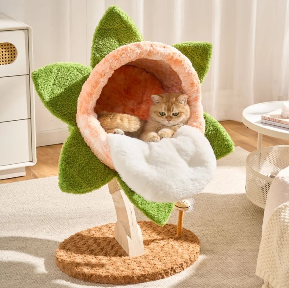 chomper bloom cat tree with sisal scratcher & spring toy 11