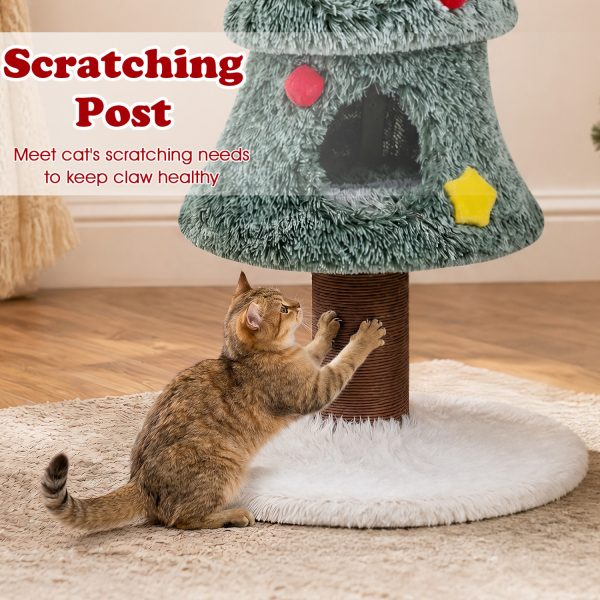 christmas cat tree with 2 condos scratching post & decorative stars 15