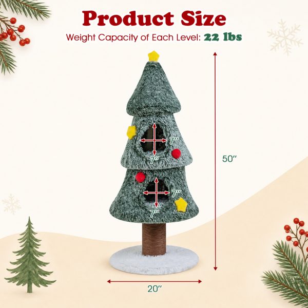christmas cat tree with 2 condos scratching post & decorative stars 18