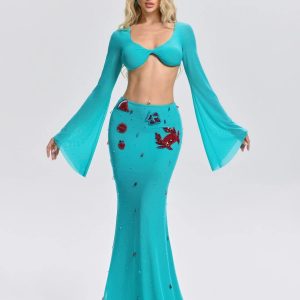 corvexi bell sleeve crystal skirt set 11