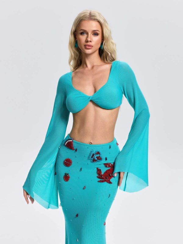 corvexi bell sleeve crystal skirt set 13