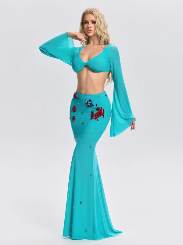 corvexi bell sleeve crystal skirt set 15