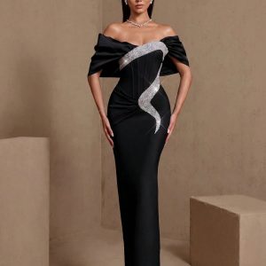 edda elegant contour rhinestone bandage maxi dress in black 11