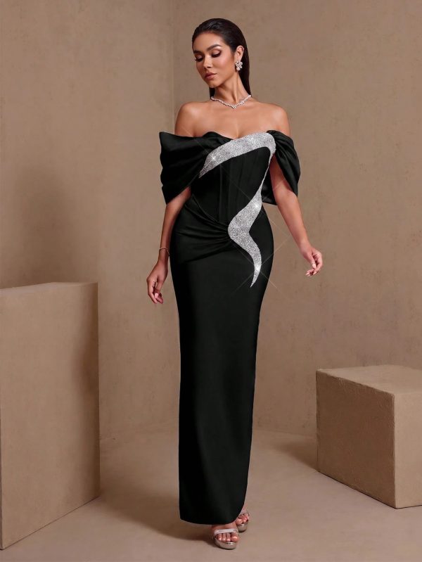 edda elegant contour rhinestone bandage maxi dress in black 14
