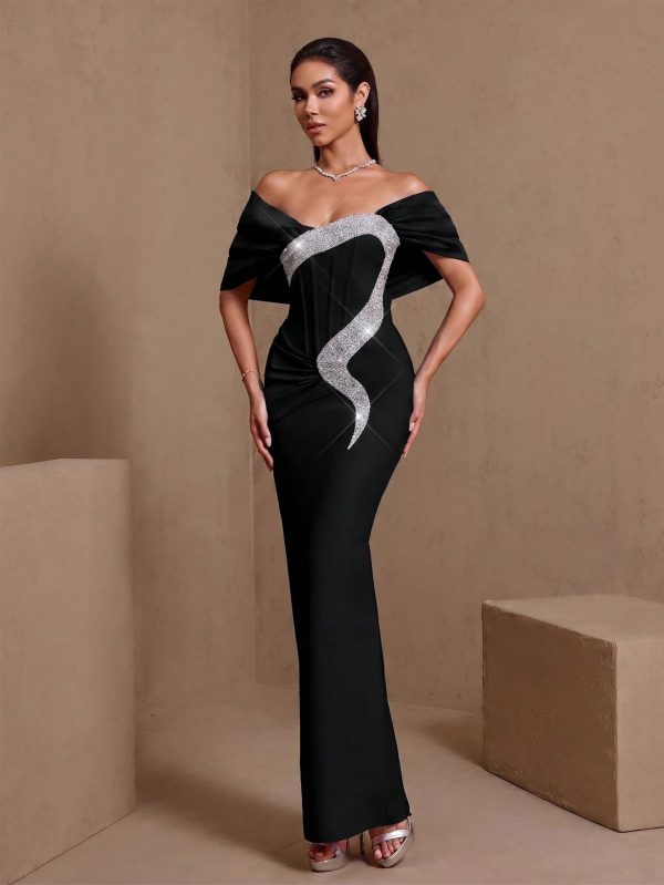 edda elegant contour rhinestone bandage maxi dress in black 15