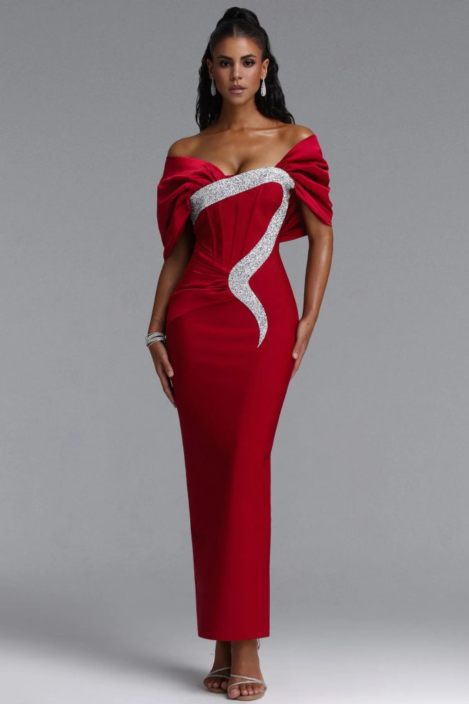 edda elegant contour rhinestone bandage maxi dress in red 11